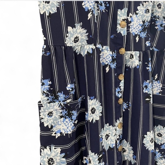 Mlle Gabrielle Blue & White Striped Floral Summer Pockets Sundress Plus Size 3X - Picture 3 of 8